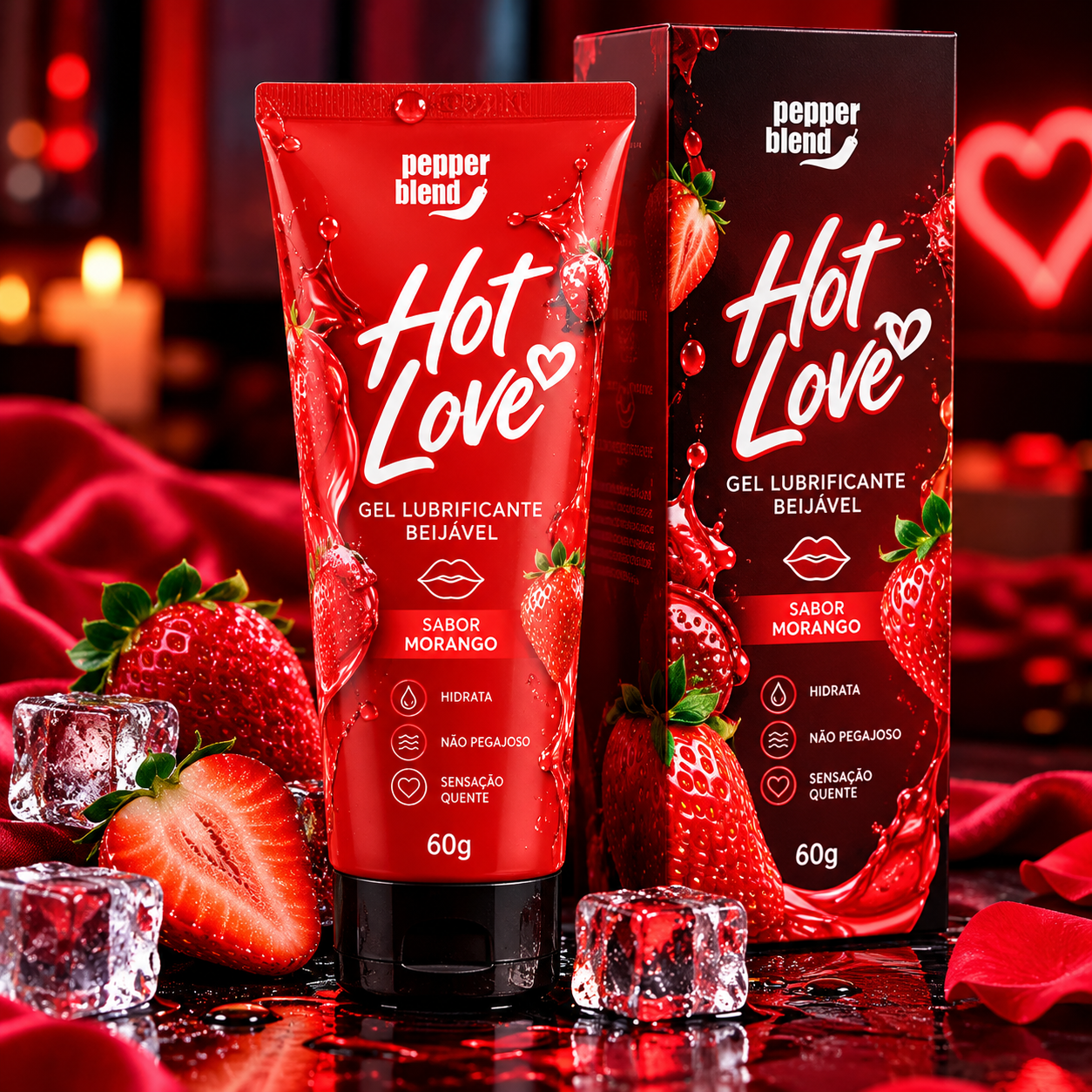 Gel Lubrificante Beijável Hot Love — Sabor Morango 60g