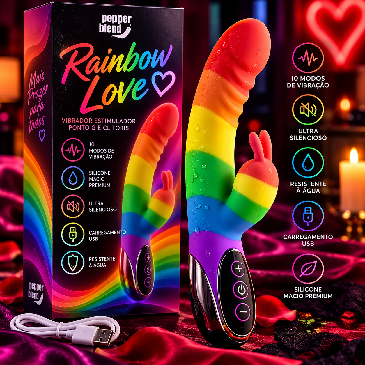 Vibrador Rainbow Love — Estimulador Ponto G e Clitóris, 10 Modos